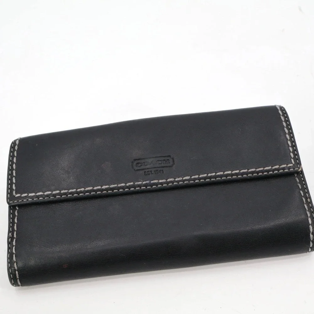Legacy Coach Turnlock Wallet Black Topstitching ID‎ Card Slots Outer Pockets